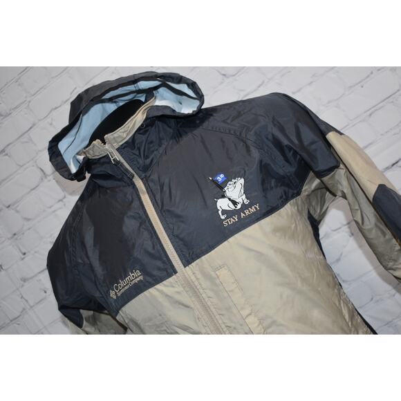 Columbia Rain Jacket Stormwear Mens Size Small Hiking Stay ARMY Bulldog Tan Gray - Picture 1 of 7